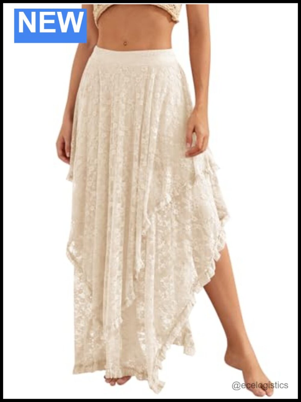 Women's Lace Maxi Skirt with Built-in Shorts, Asymmetrical Layered Hem Beach